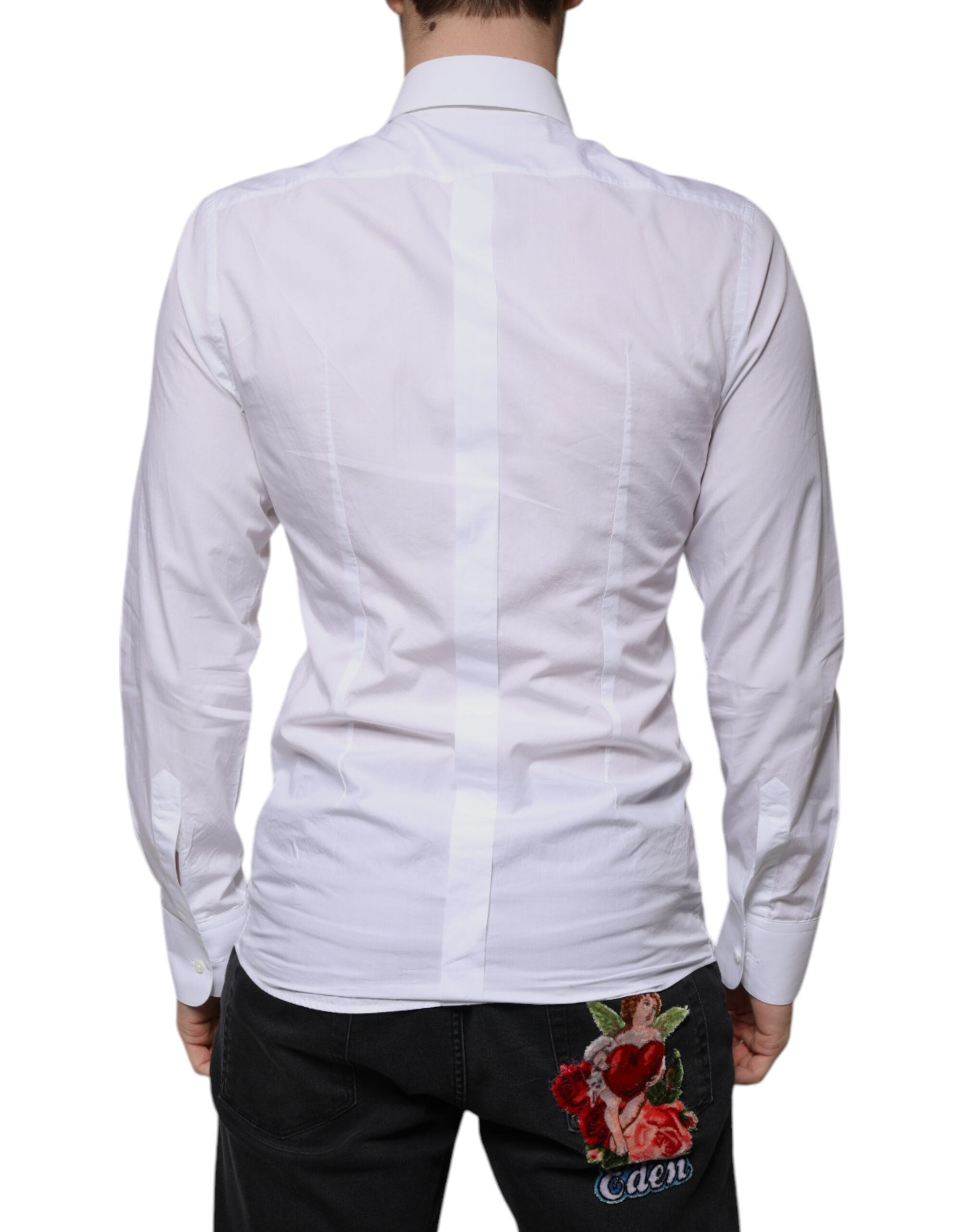 Dolce & Gabbana White Slim Fit Baroque GOLD Men's Shirt